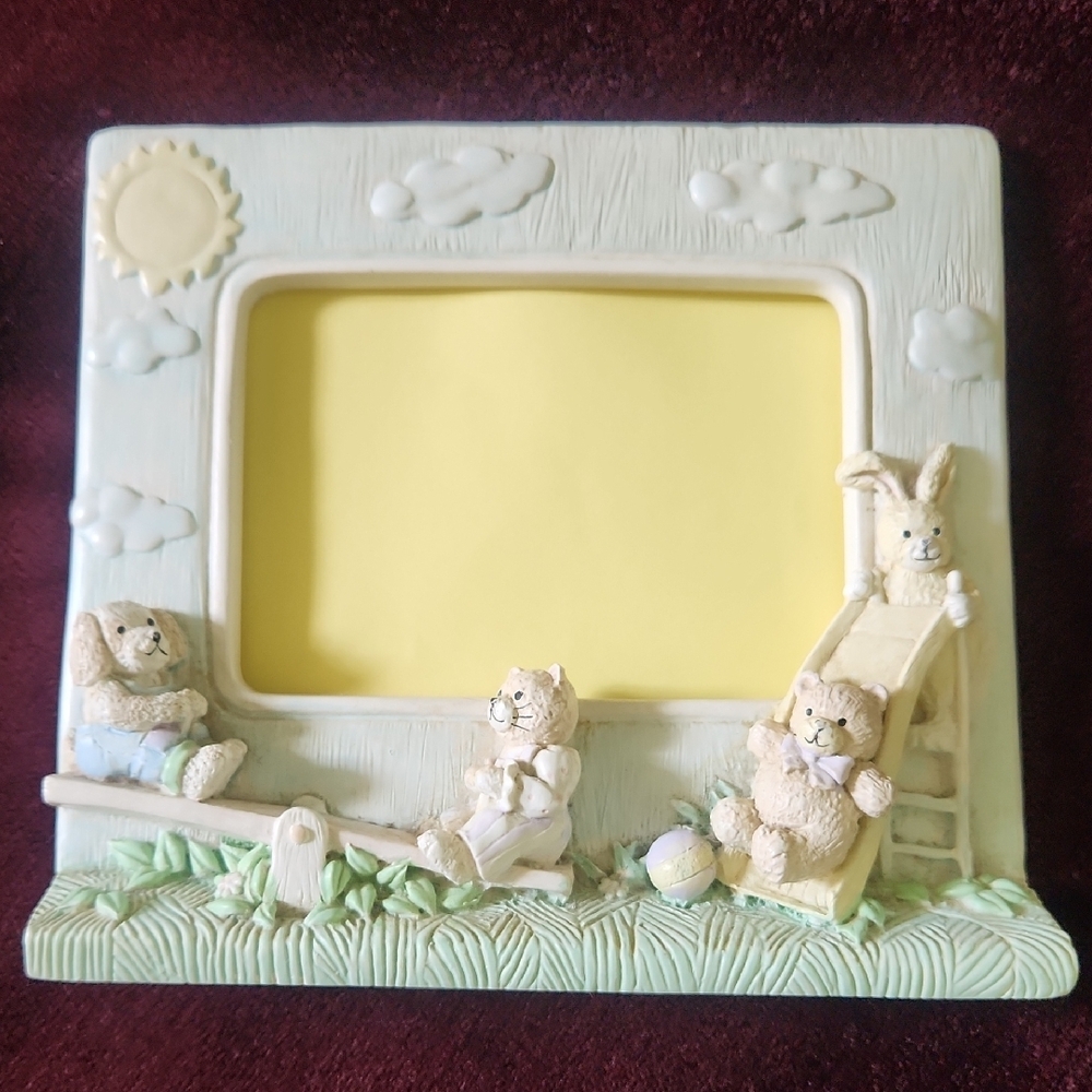 Charming Cream and Green Animal-Themed Photo Frame